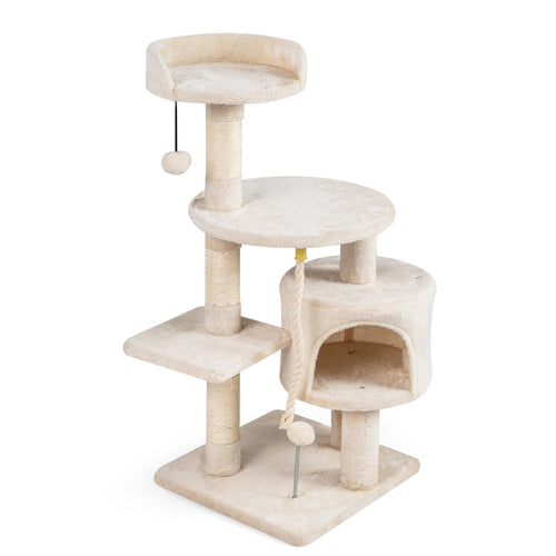 36 Inch Kitten Tower With Condo, Plush Perch, Beige