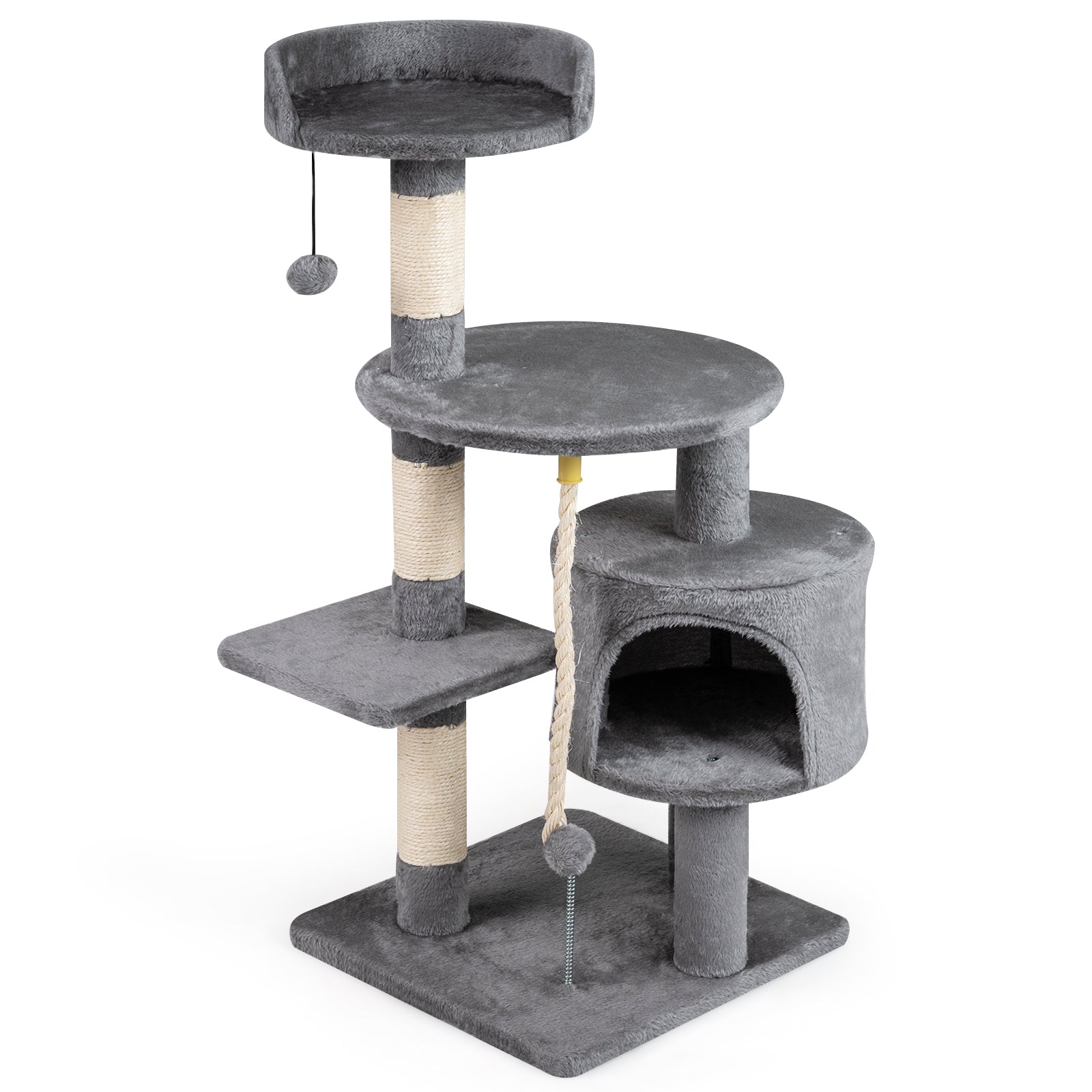 36 Inch Tall Kitten Tower, Condo And Plush Perch, Light Gray Cat Trees Condos & Scratchers Light Gray at Gallery Canada
