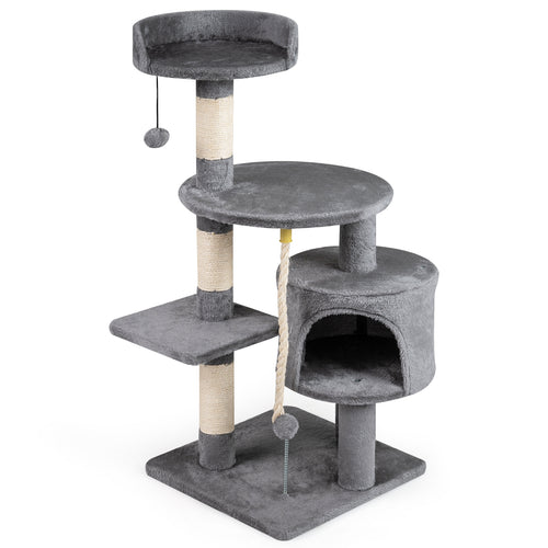 36 Inch Tall Kitten Tower, Condo And Plush Perch, Light Gray
