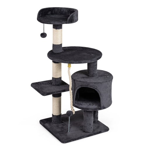 36 Inch Tall Kitten Tower, Condo, Plush Perch, Dark Gray