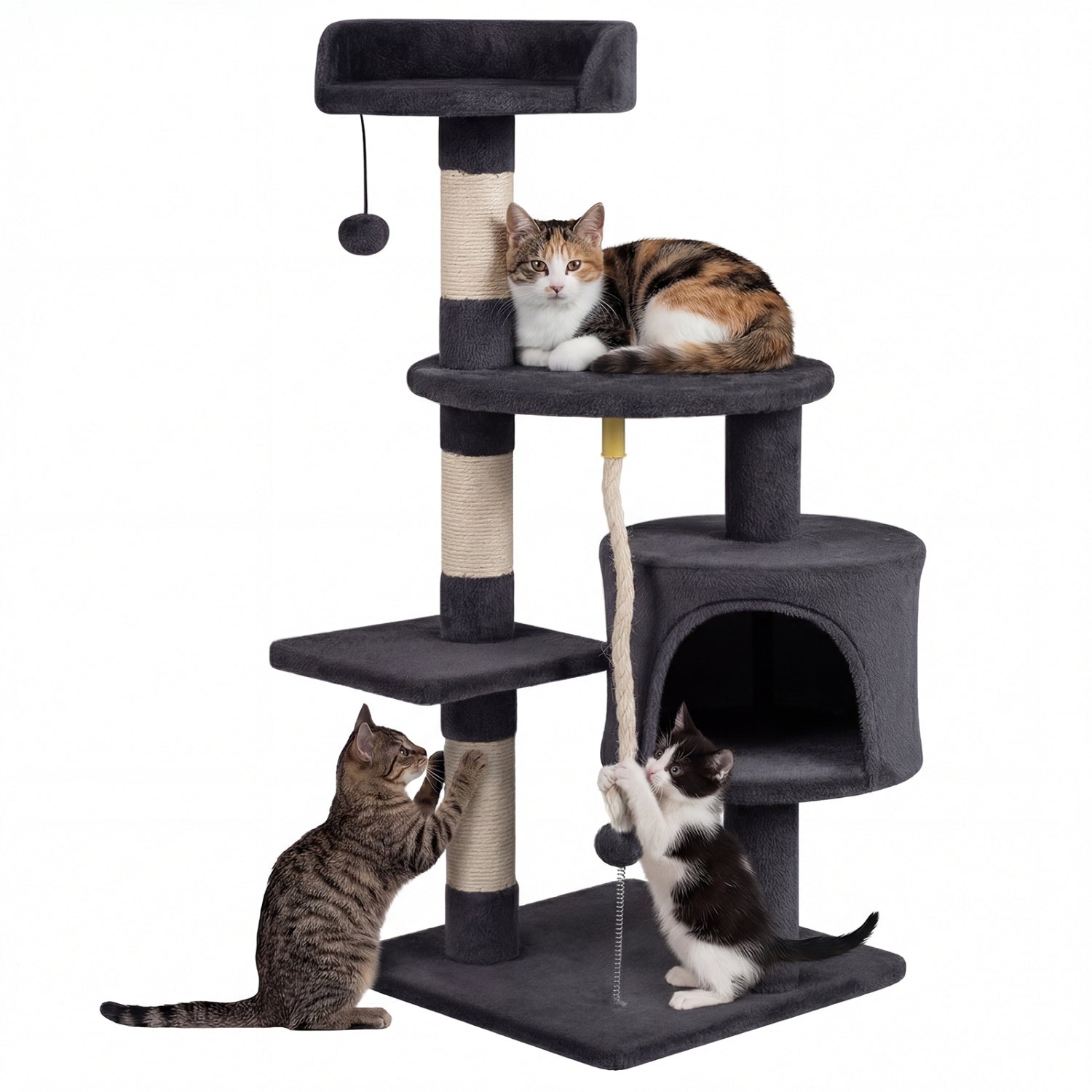 36 Inch Tall Kitten Tower, Condo, Plush Perch, Dark Gray Cat Trees Condos & Scratchers Dark Gray at Gallery Canada