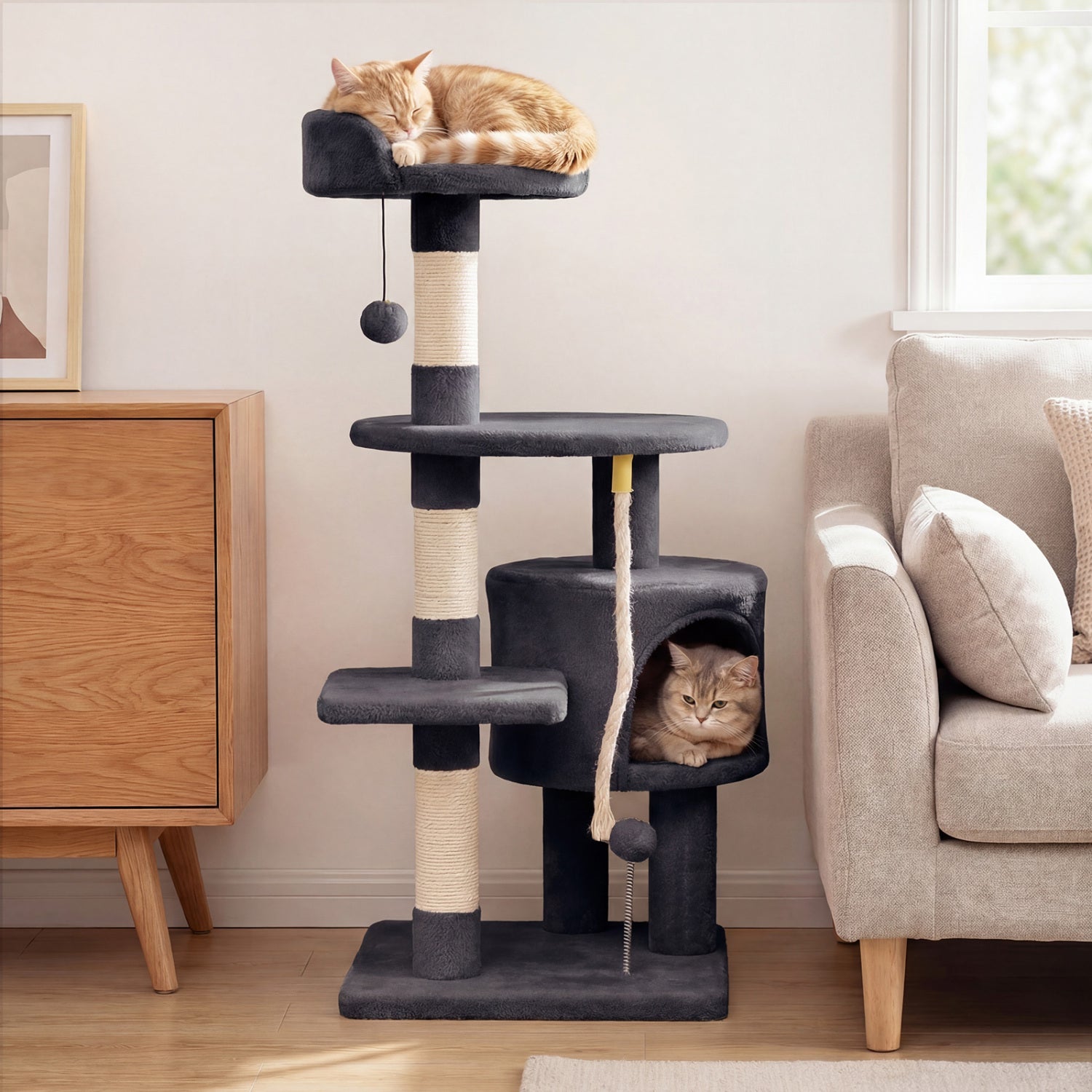 36 Inch Tall Kitten Tower, Condo, Plush Perch, Dark Gray Cat Trees Condos & Scratchers at Gallery Canada