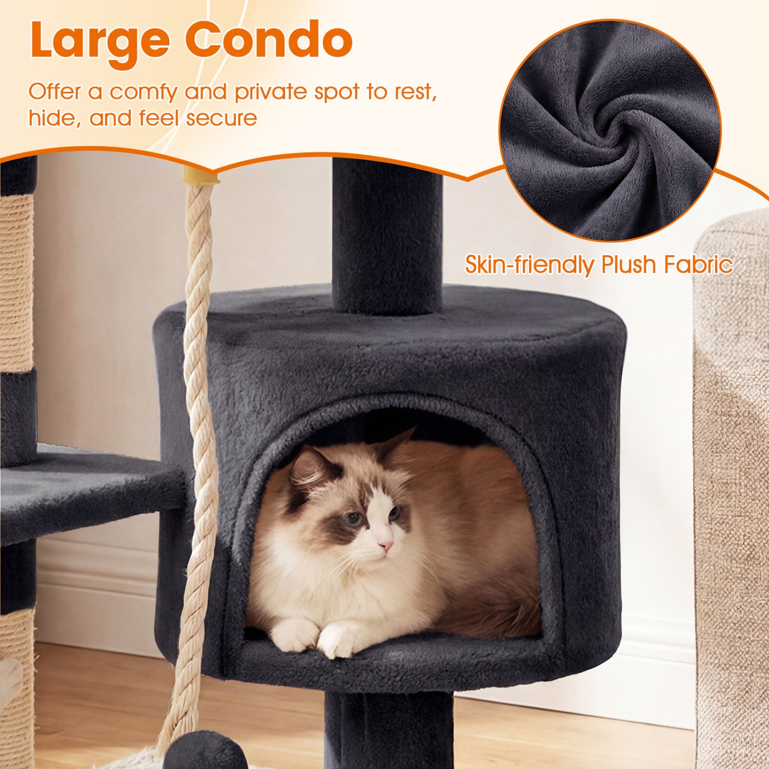 36 Inch Tall Kitten Tower, Condo, Plush Perch, Dark Gray Cat Trees Condos & Scratchers at Gallery Canada