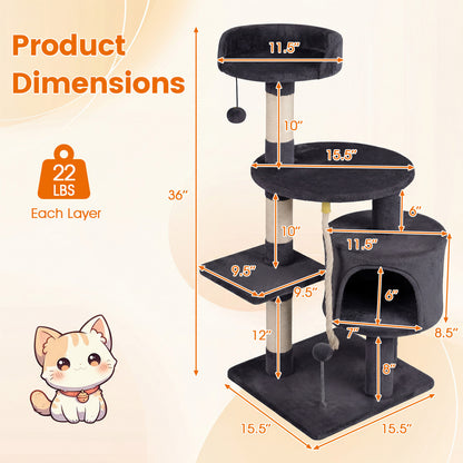 36 Inch Tall Kitten Tower, Condo, Plush Perch, Dark Gray Cat Trees Condos & Scratchers at Gallery Canada