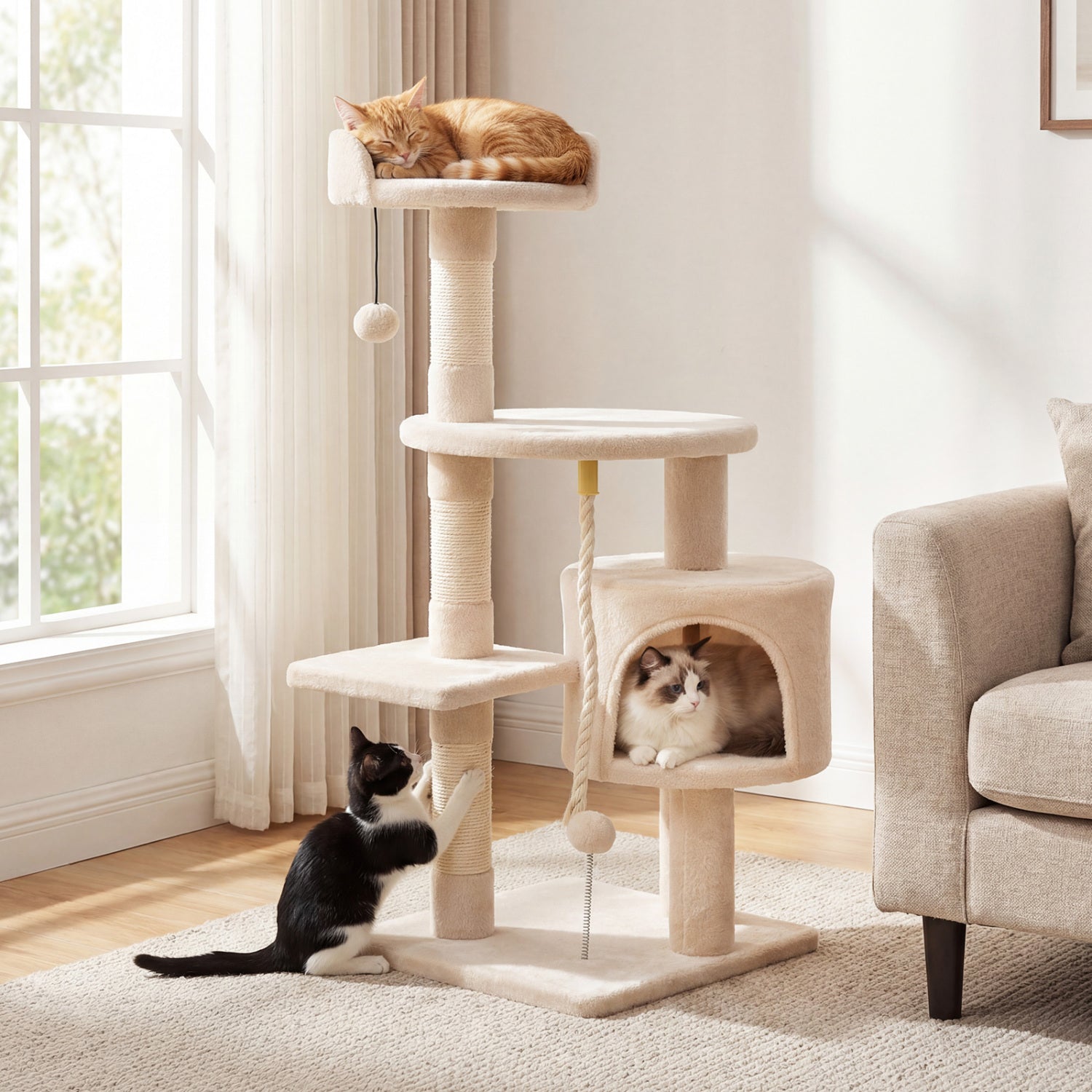36 Inch Kitten Tower With Condo, Plush Perch, Beige Cat Trees Condos & Scratchers at Gallery Canada