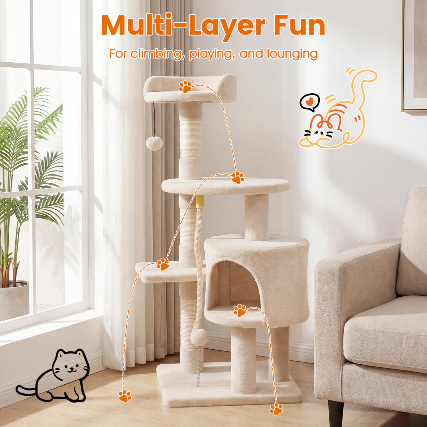 36 Inch Kitten Tower With Condo, Plush Perch, Beige Cat Trees Condos & Scratchers at Gallery Canada