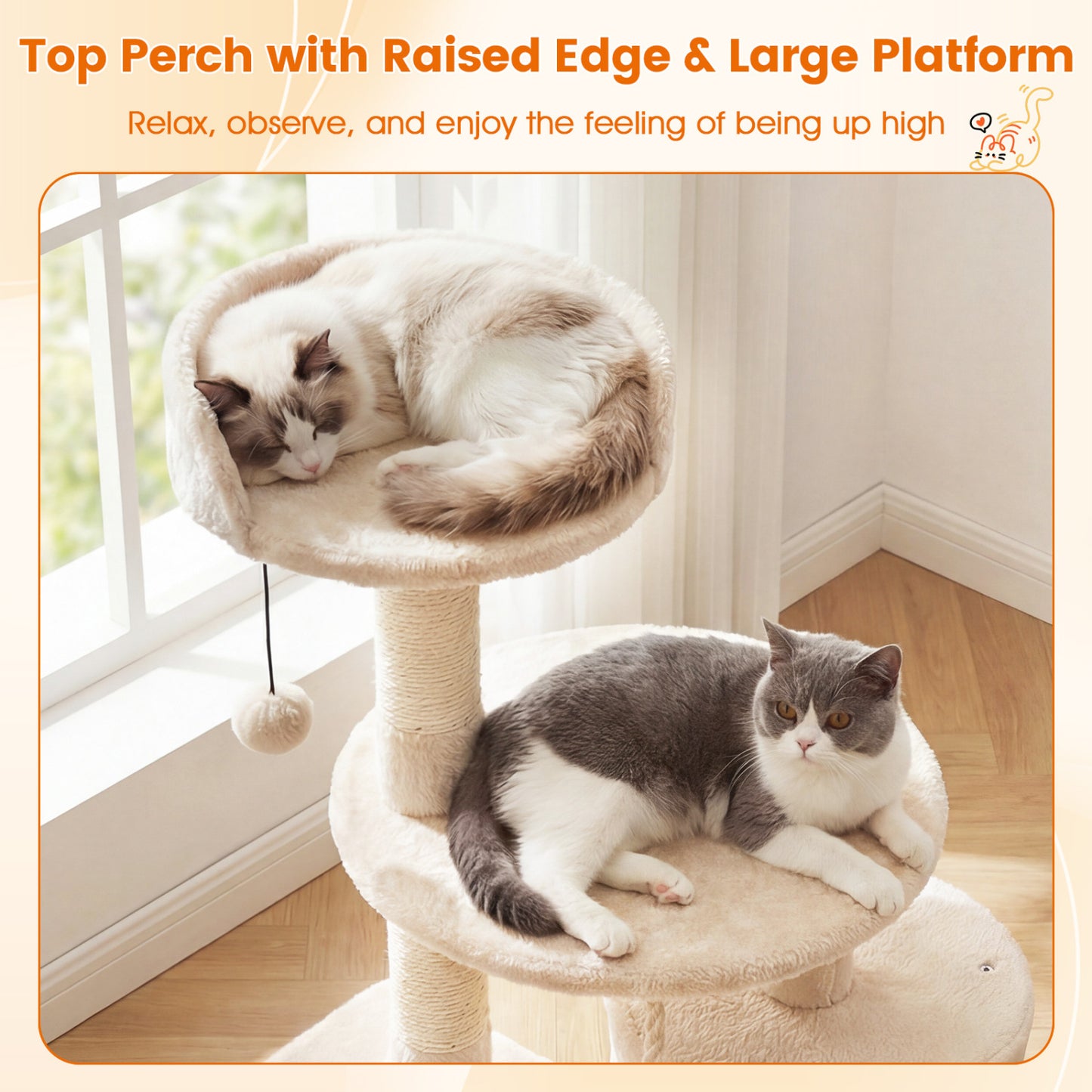 36 Inch Kitten Tower With Condo, Plush Perch, Beige Cat Trees Condos & Scratchers at Gallery Canada