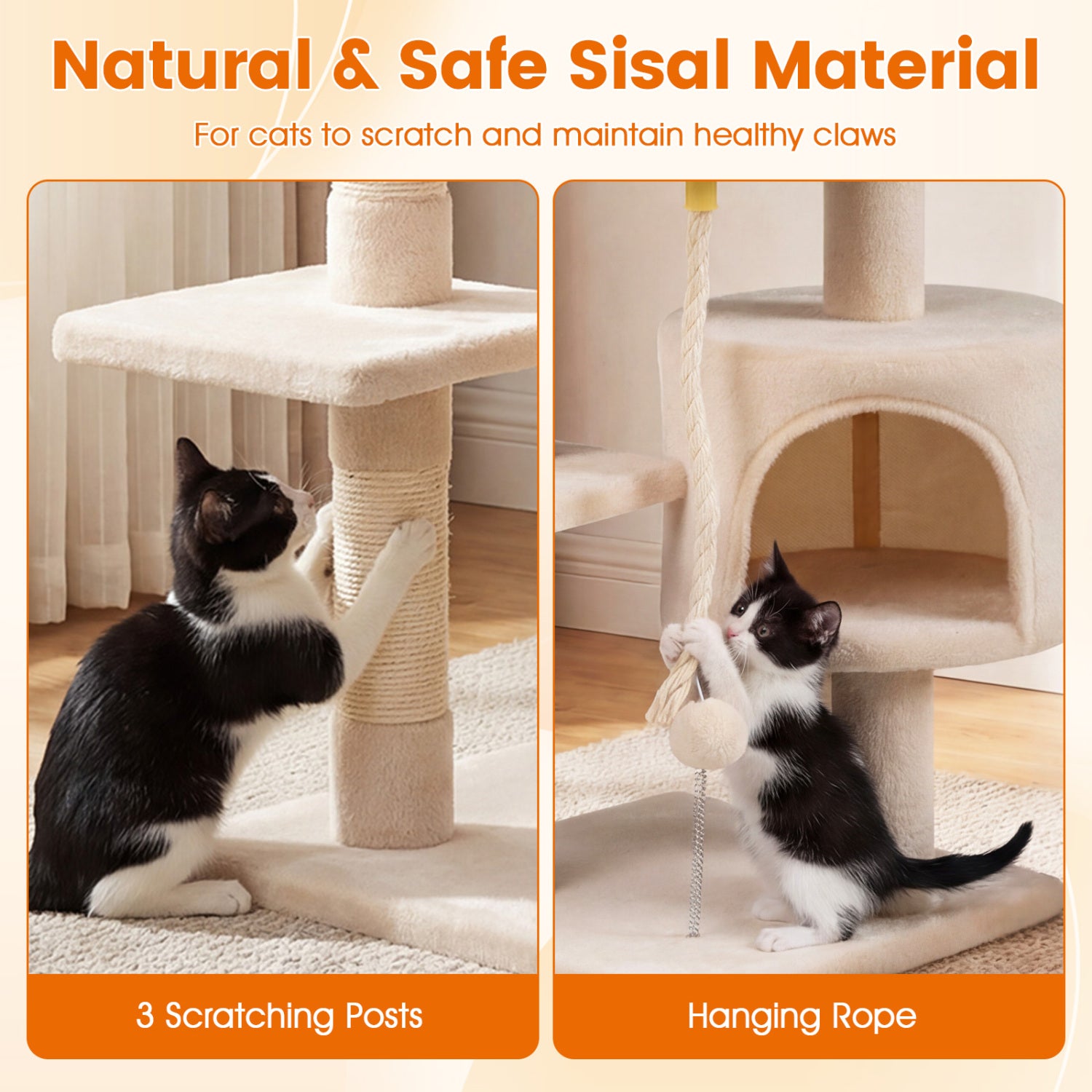 36 Inch Kitten Tower With Condo, Plush Perch, Beige Cat Trees Condos & Scratchers at Gallery Canada