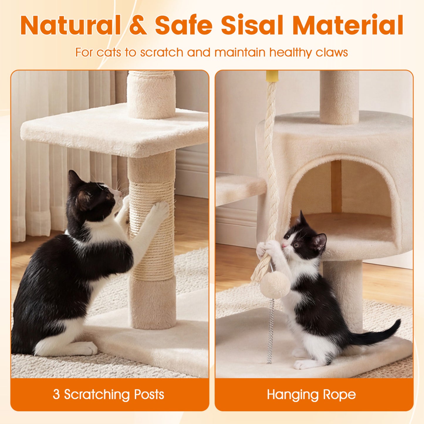 36 Inch Kitten Tower With Condo, Plush Perch, Beige Cat Trees Condos & Scratchers at Gallery Canada