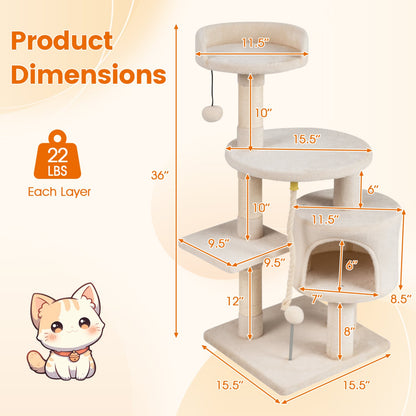 36 Inch Kitten Tower With Condo, Plush Perch, Beige Cat Trees Condos & Scratchers at Gallery Canada