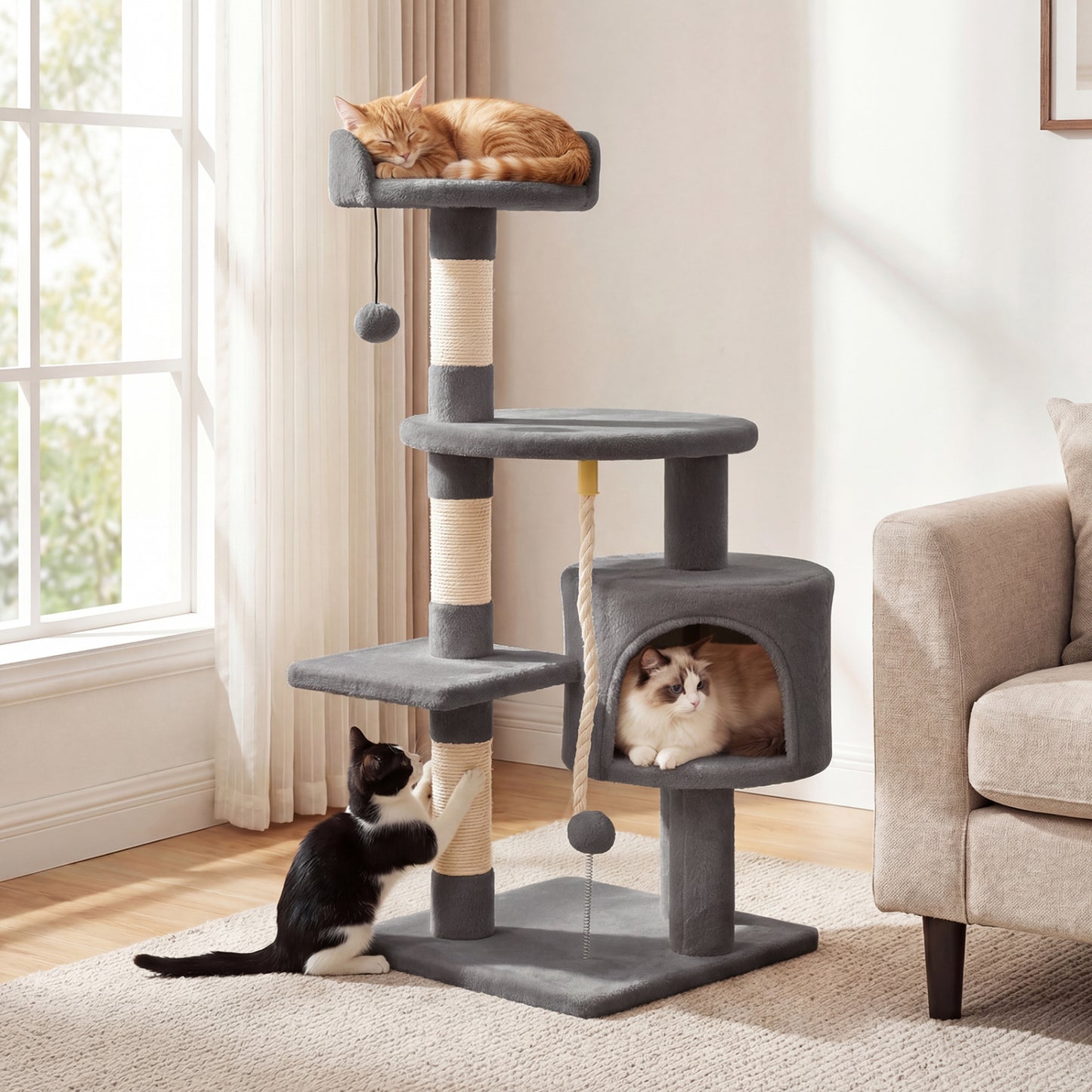 36 Inch Tall Kitten Tower, Condo And Plush Perch, Light Gray Cat Trees Condos & Scratchers at Gallery Canada
