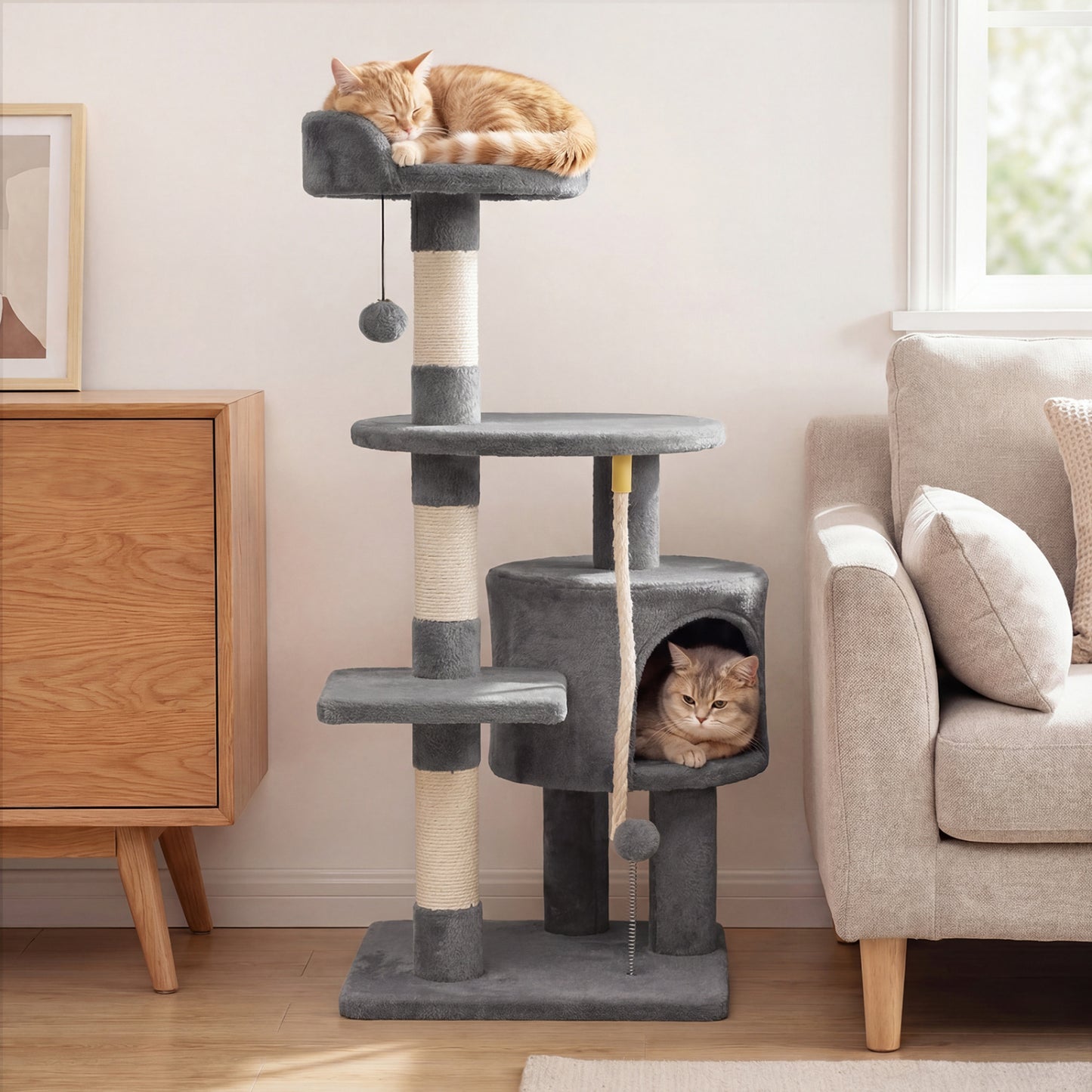 36 Inch Tall Kitten Tower, Condo And Plush Perch, Light Gray Cat Trees Condos & Scratchers at Gallery Canada