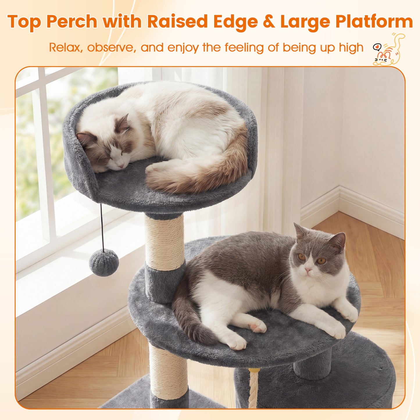 36 Inch Tall Kitten Tower, Condo And Plush Perch, Light Gray Cat Trees Condos & Scratchers at Gallery Canada