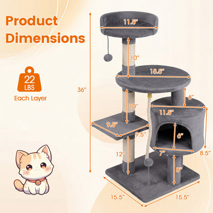 36 Inch Tall Kitten Tower, Condo And Plush Perch, Light Gray Cat Trees Condos & Scratchers at Gallery Canada