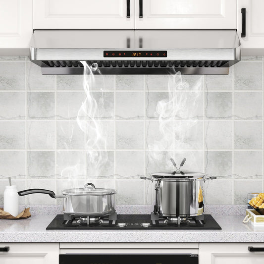 36 Inch Under Cabinet Range Hood 900 CFM Kitchen Stove Vent with Oil Collector, Silver Kitchen Appliances Silver at Gallery Canada