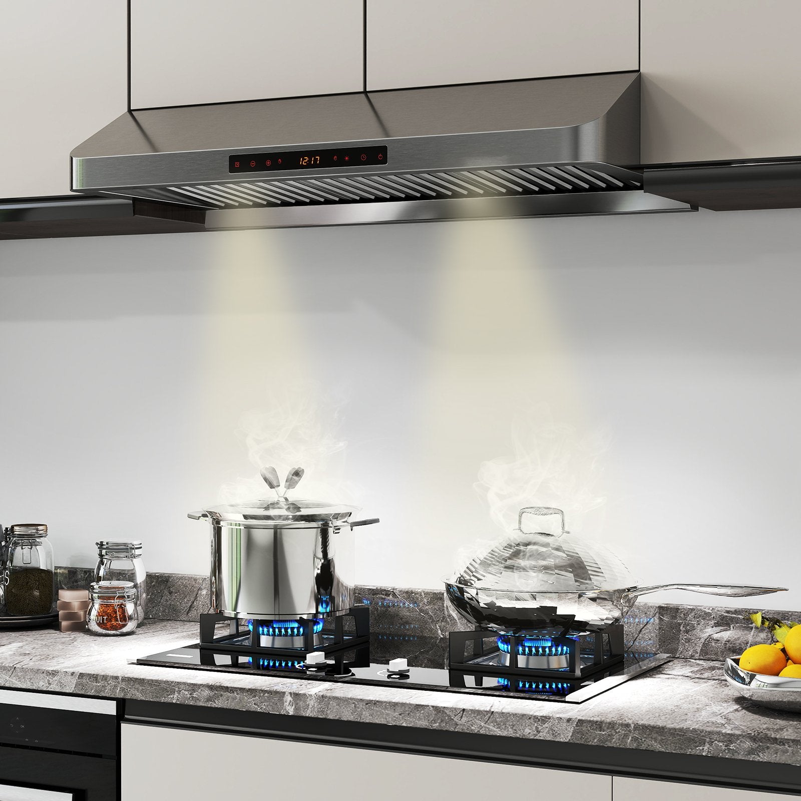 36 Inch Under Cabinet Range Hood 900 CFM Kitchen Stove Vent with Oil Collector, Silver Kitchen Appliances at Gallery Canada