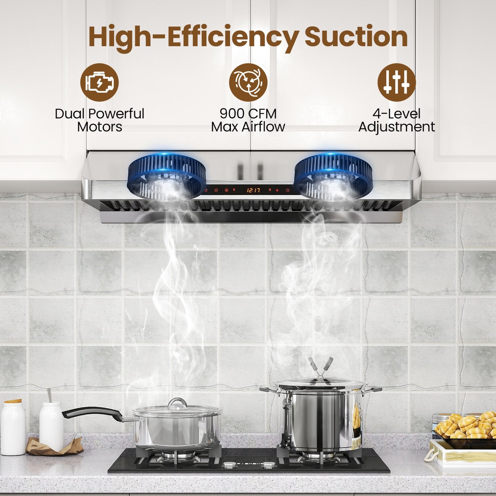 36 Inch Under Cabinet Range Hood 900 CFM Kitchen Stove Vent with Oil Collector, Silver Kitchen Appliances at Gallery Canada