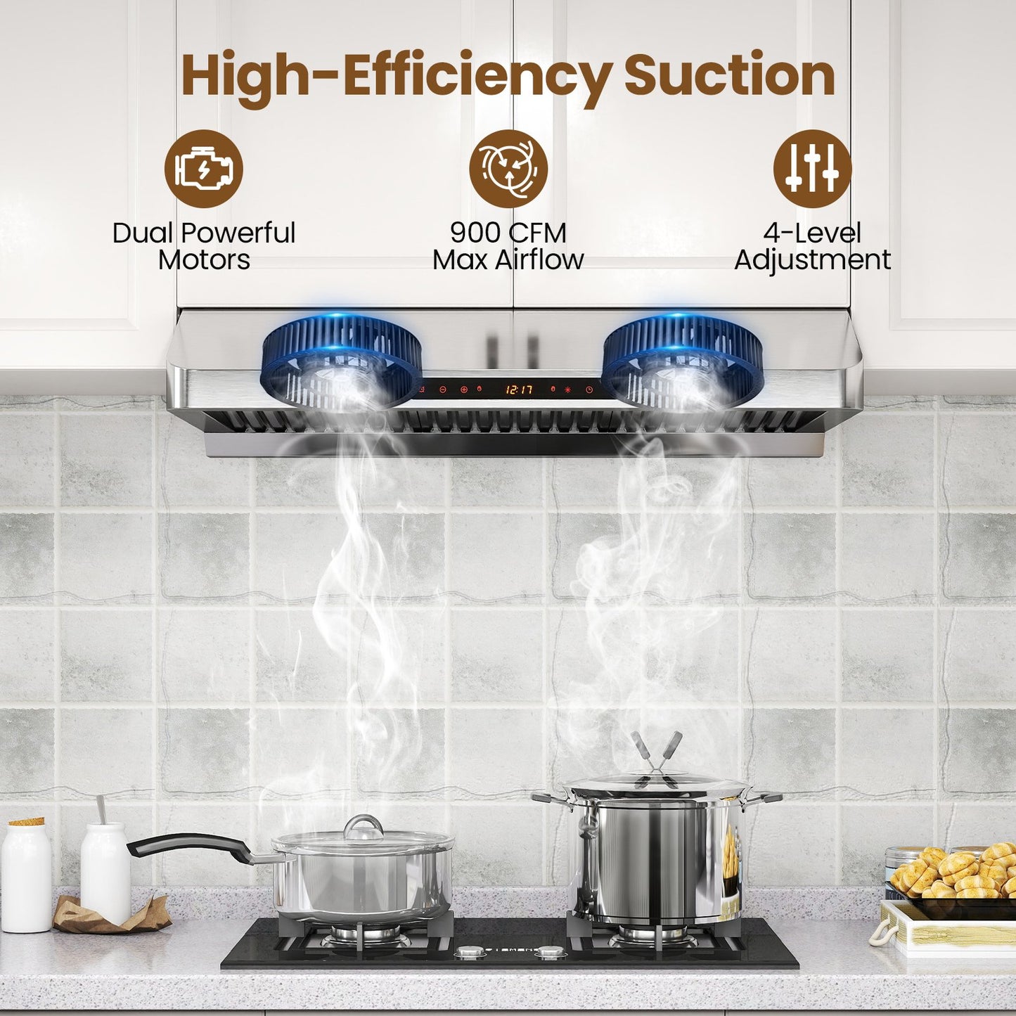 36 Inch Under Cabinet Range Hood 900 CFM Kitchen Stove Vent with Oil Collector, Silver Kitchen Appliances at Gallery Canada