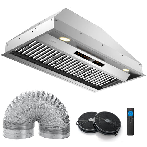 36 Inch Under Cabinet Range Hood with 4 Fan Speeds and Baffles Filters, Silver