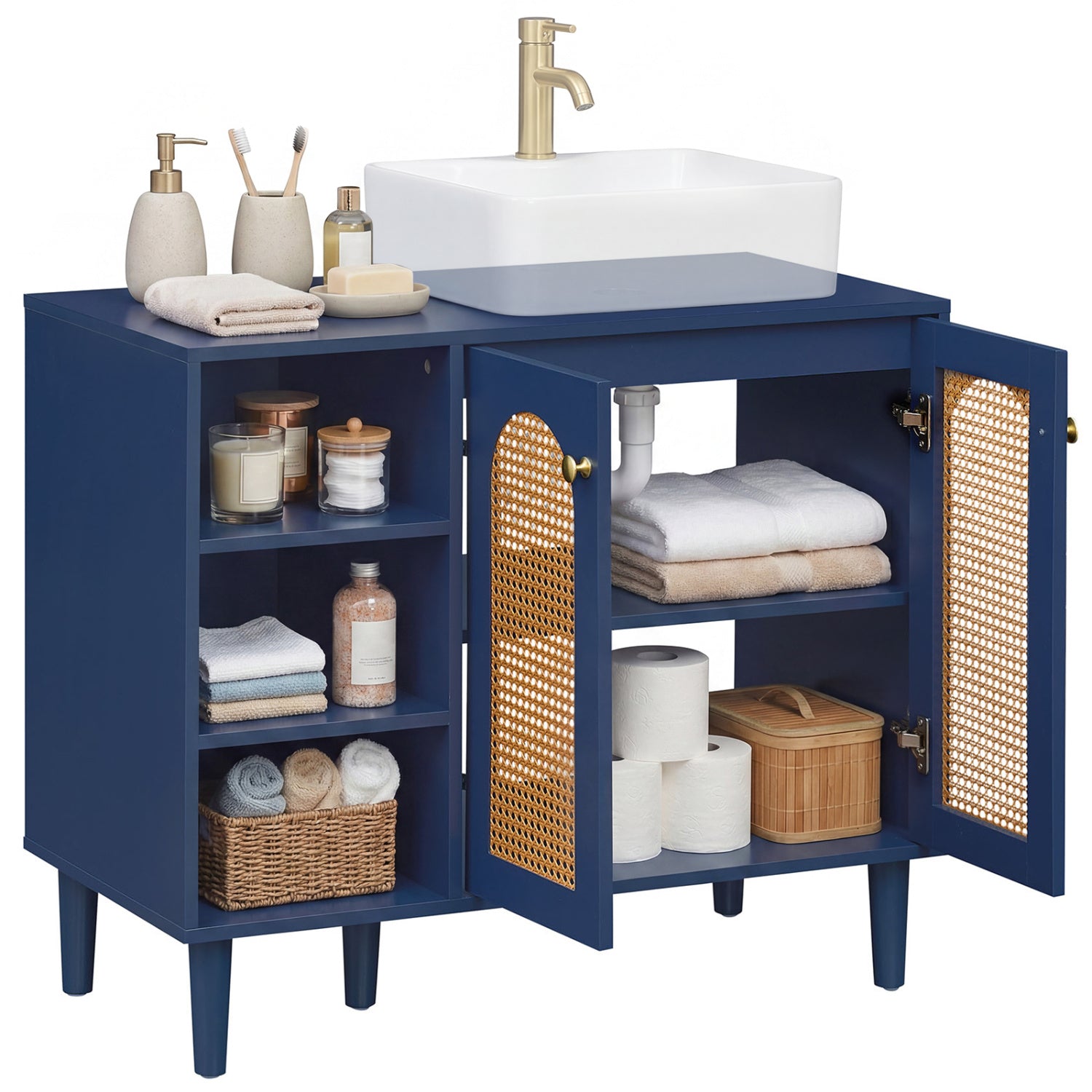 36 Inch Under Sink Cabinet, Boho Sink Base, Navy Floor Cabinets Navy at Gallery Canada