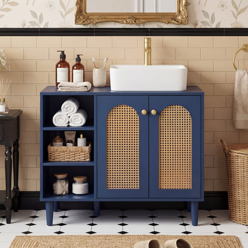 36 Inch Under Sink Cabinet, Boho Sink Base, Navy