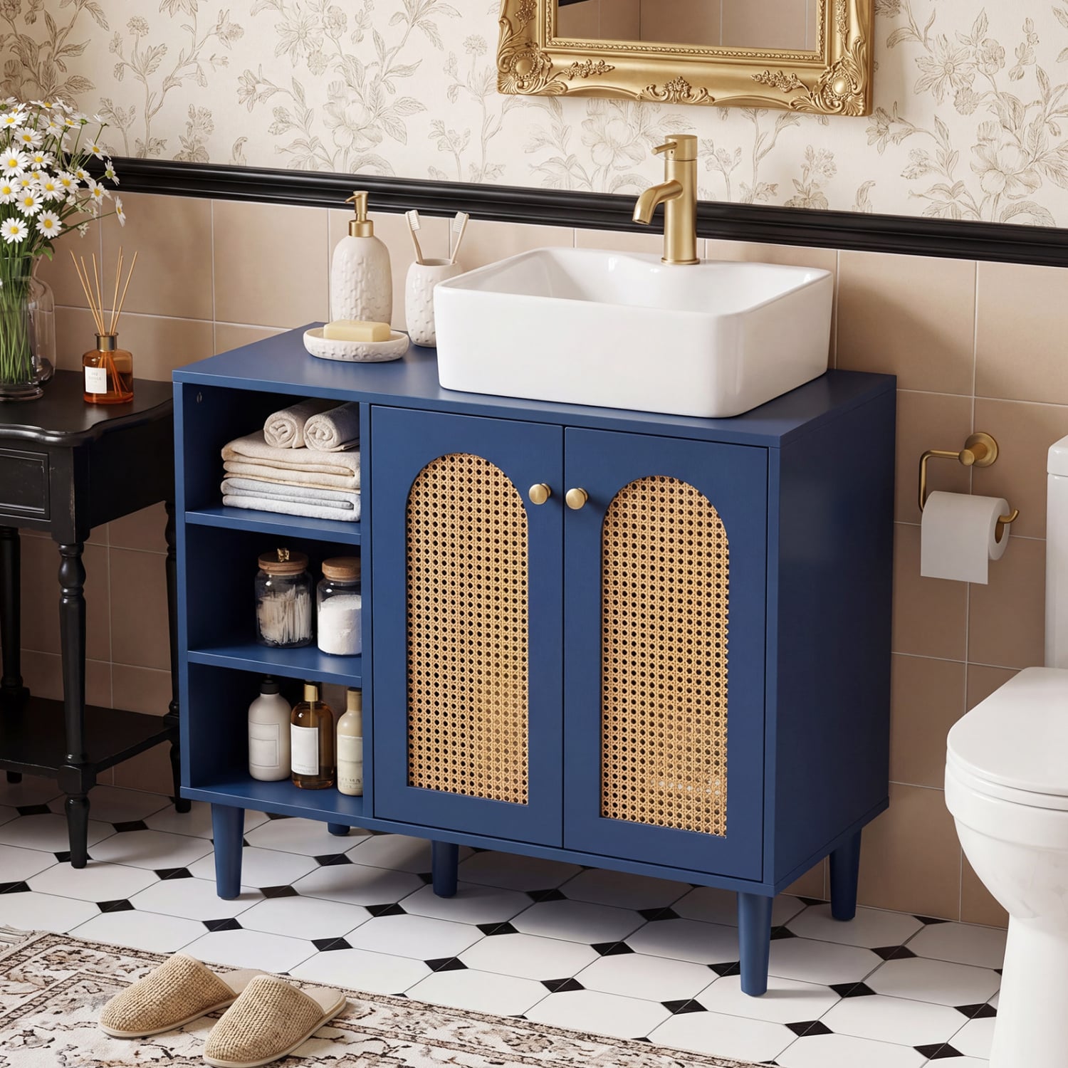 36 Inch Under Sink Cabinet, Boho Sink Base, Navy Floor Cabinets at Gallery Canada