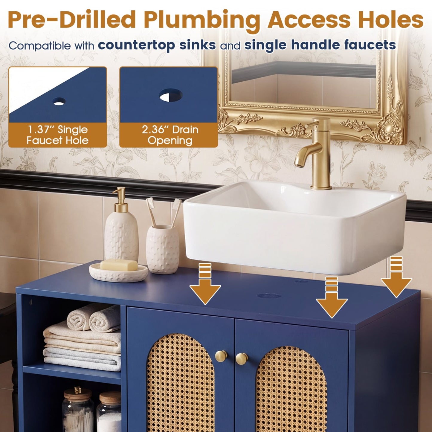 36 Inch Under Sink Cabinet, Boho Sink Base, Navy Floor Cabinets at Gallery Canada