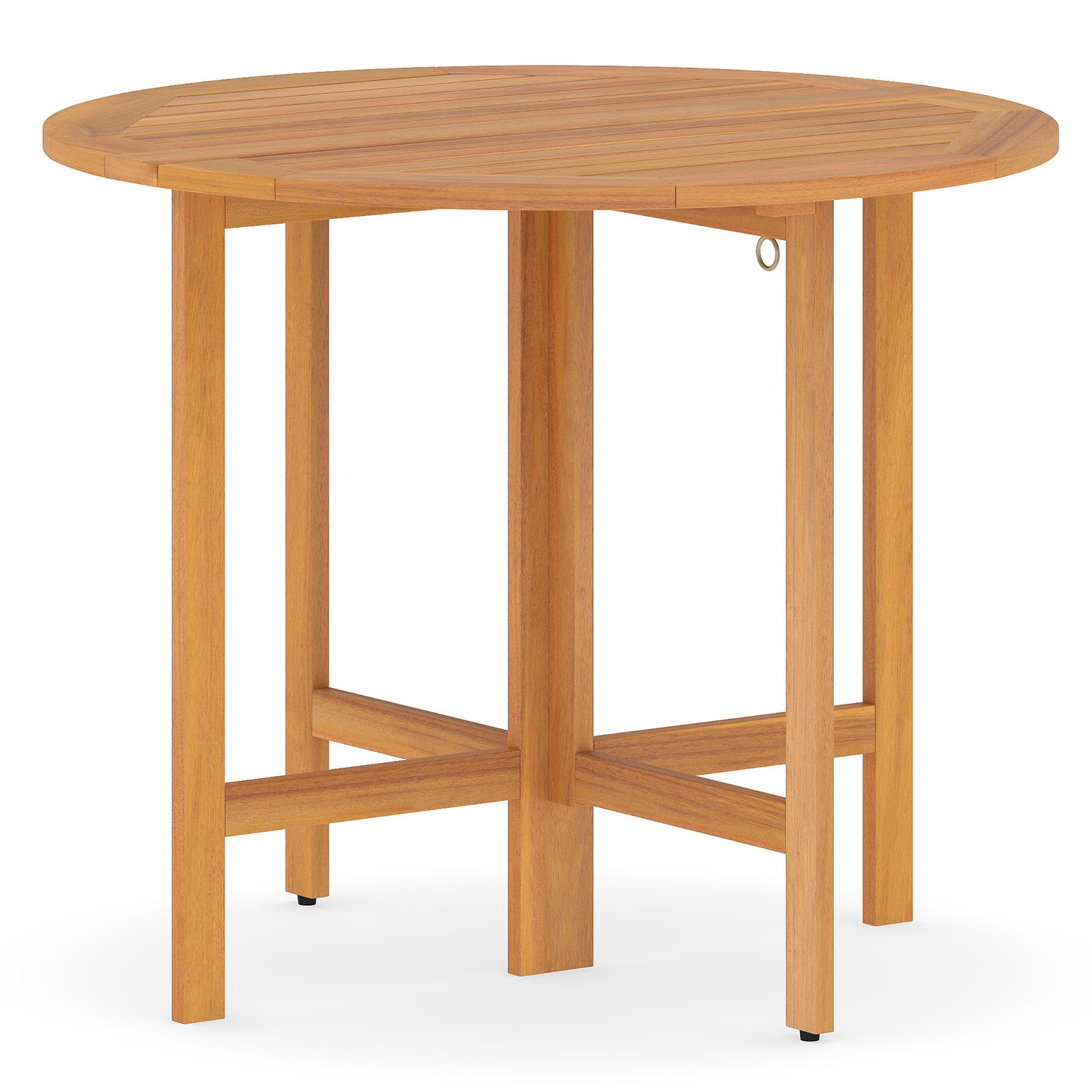 36 Inches Outdoor Folding Round Dining Table with Slatted Tabletop, Teak Patio Dining Tables at Gallery Canada