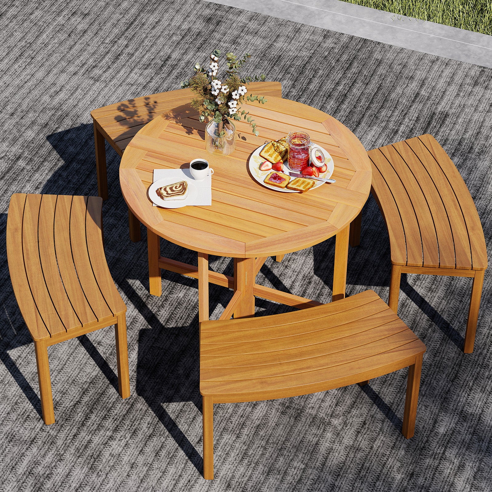 36 Inches Outdoor Folding Round Dining Table with Slatted Tabletop, Teak Patio Dining Tables at Gallery Canada