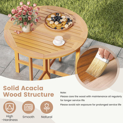 36 Inches Outdoor Folding Round Dining Table with Slatted Tabletop, Teak Patio Dining Tables at Gallery Canada