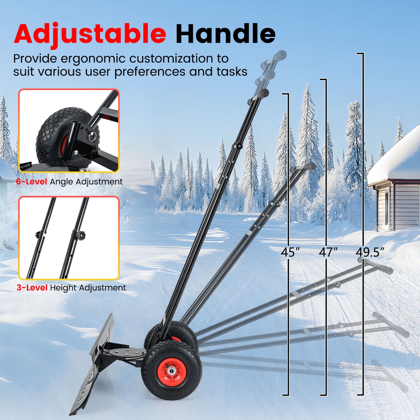 36 Inches Snow Shovel, Adjustable Angle, Black