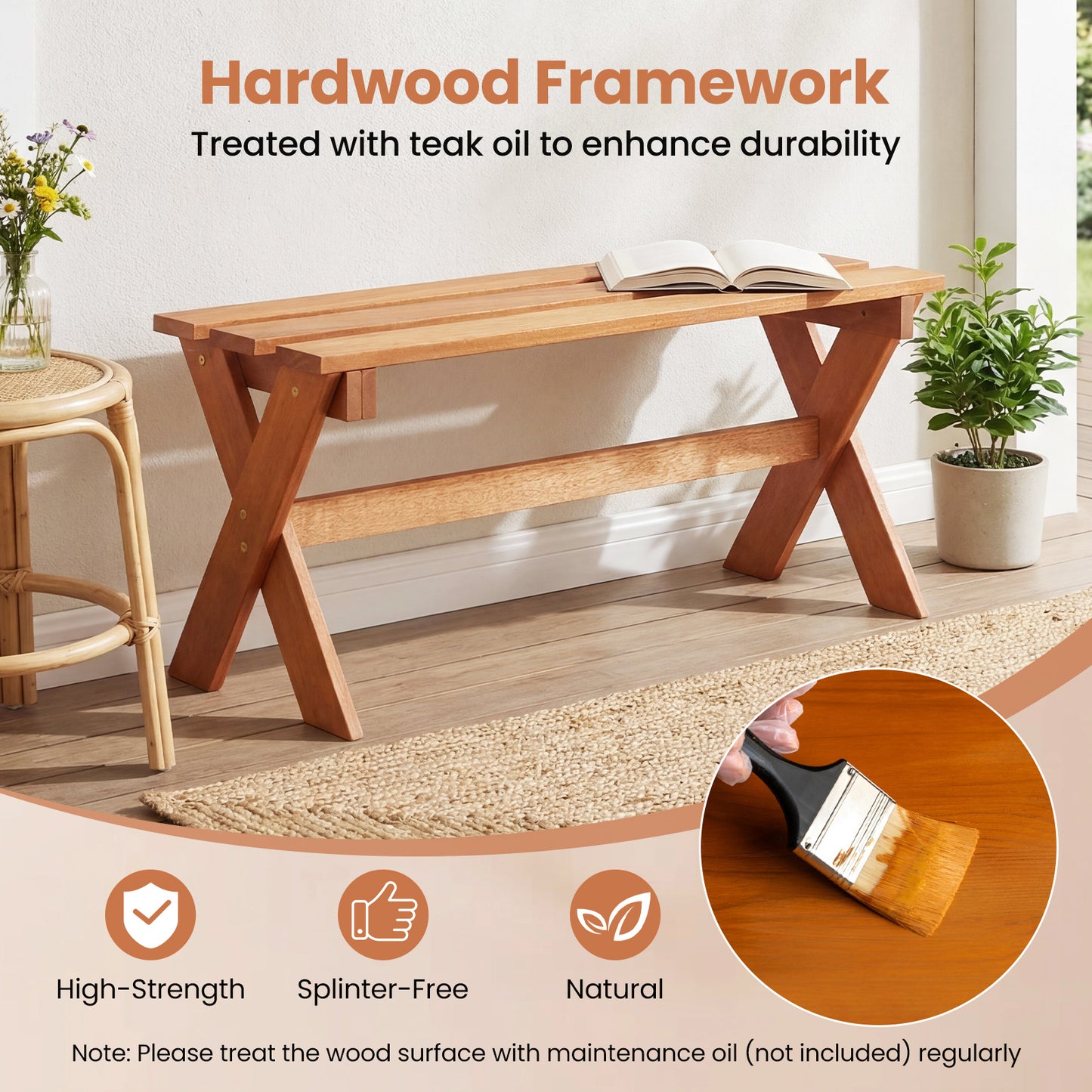 36" Outdoor Solid Wood Bench, Backless Patio Dining Bench, Teak Outdoor Benches at Gallery Canada