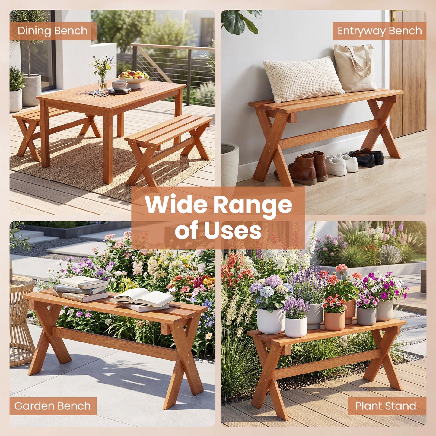 36" Outdoor Solid Wood Bench Set, Backless Patio Dining, Teak Outdoor Benches at Gallery Canada