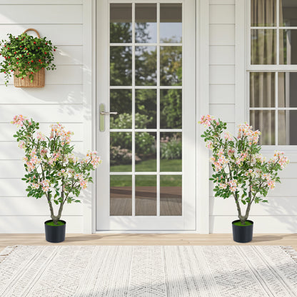 Set of 2 Artificial Impatiens Trees, 36", Pink
