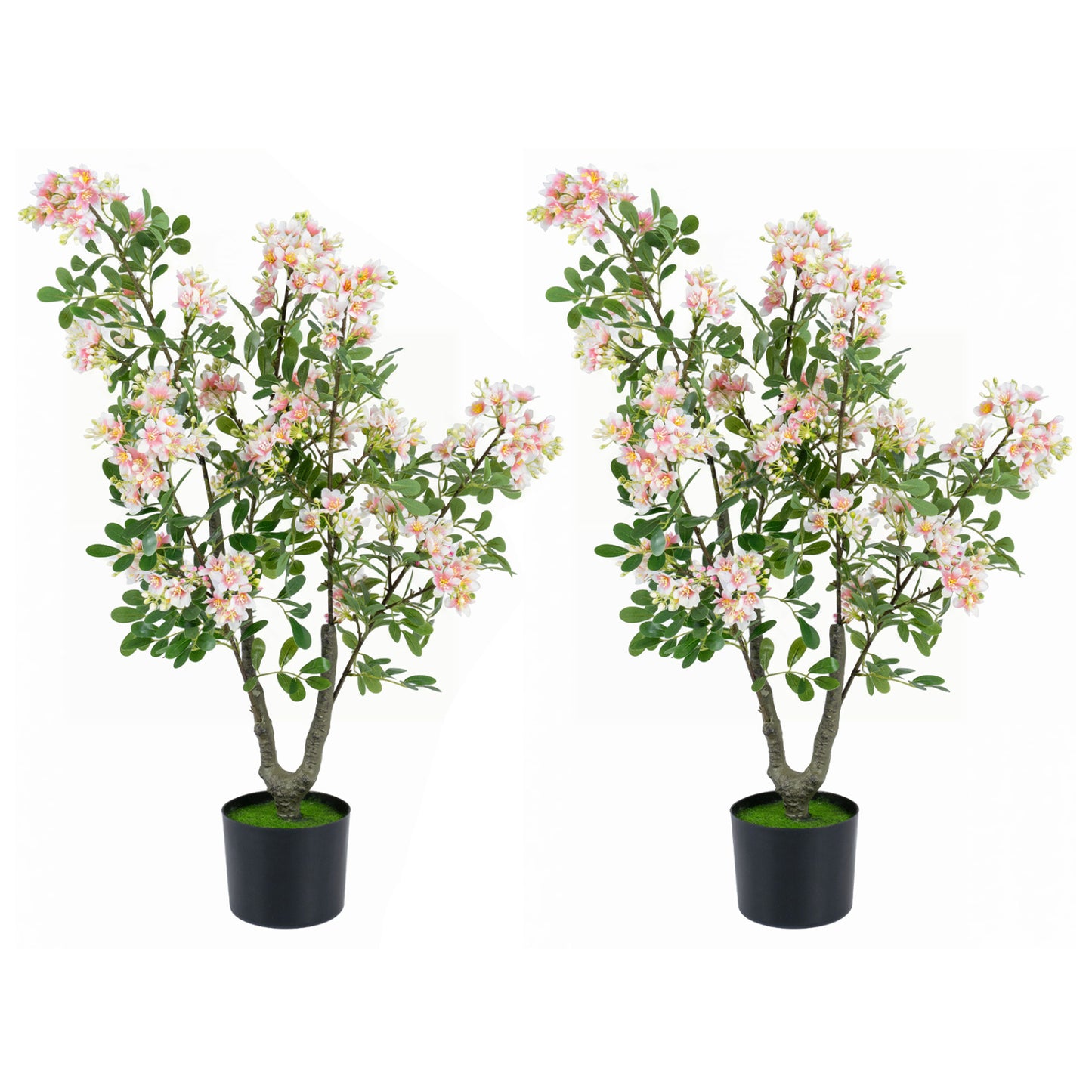 Set of 2 Artificial Impatiens Trees, 36", Pink