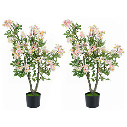 Set of 2 Artificial Impatiens Trees, 36", Pink