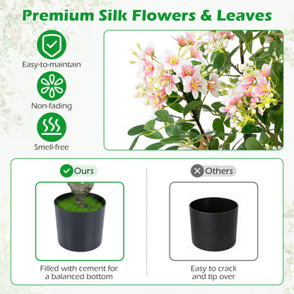 Set of 2 Artificial Impatiens Trees, 36", Pink