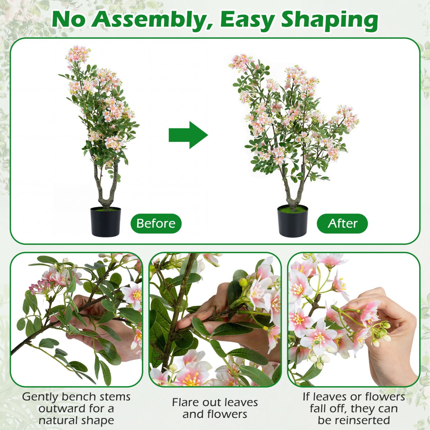 Set of 2 Artificial Impatiens Trees, 36", Pink