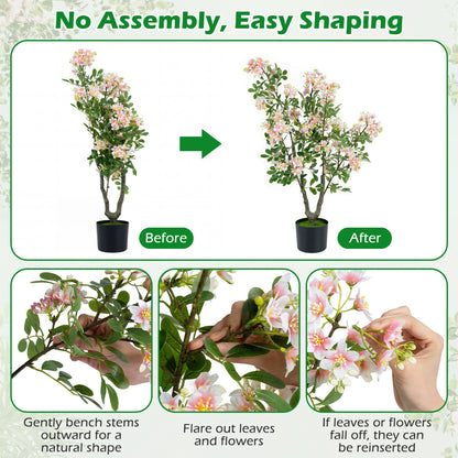 Set of 2 Artificial Impatiens Trees, 36", Pink