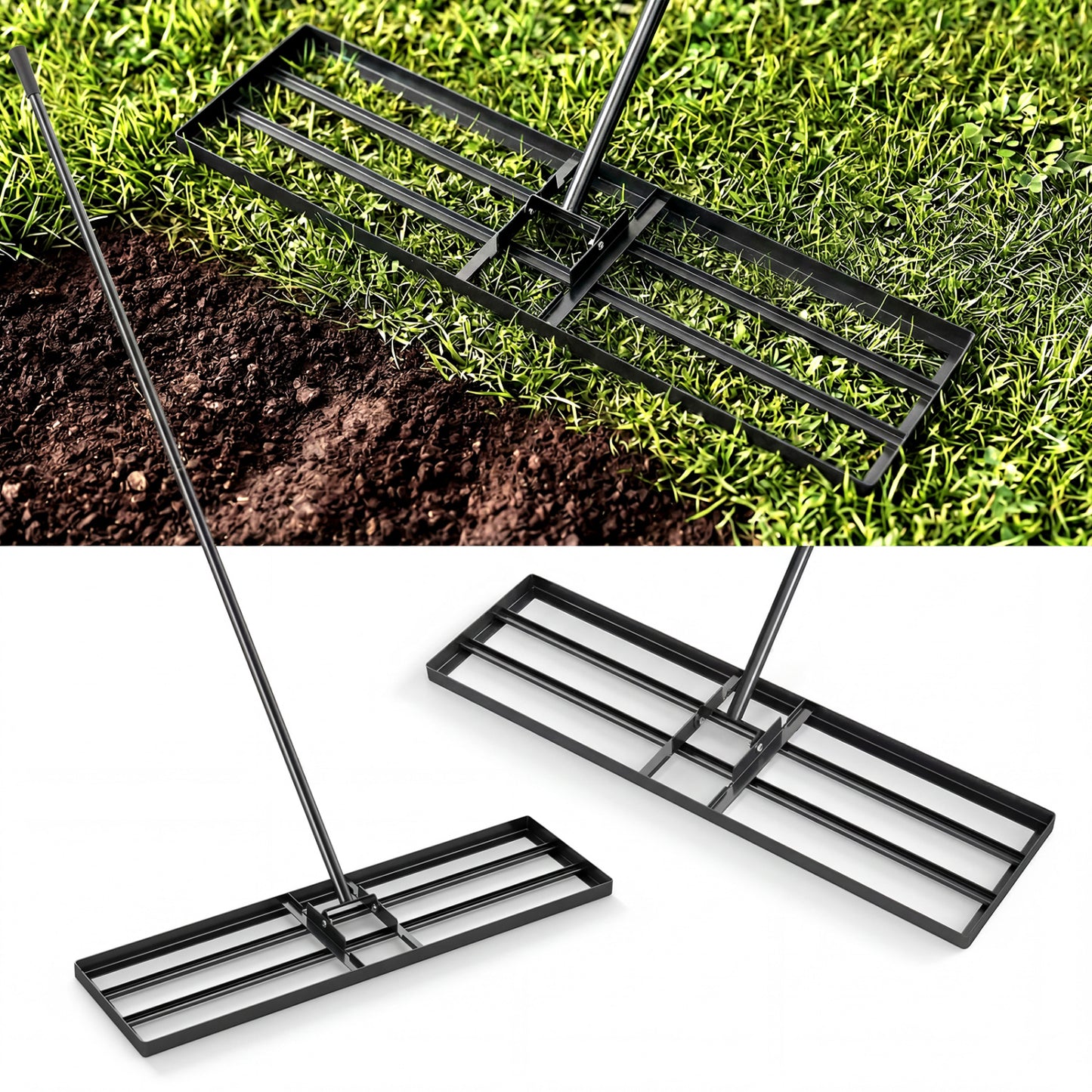 36 x 10 Inch Lawn Leveling Rake, Ergonomic Handle, Black Lawn Care Tools Black at Gallery Canada