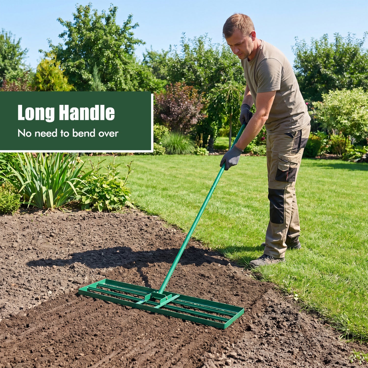 36 x 10 Inch Lawn Leveling Rake, Ergonomic Handle, Green Garden Tools at Gallery Canada