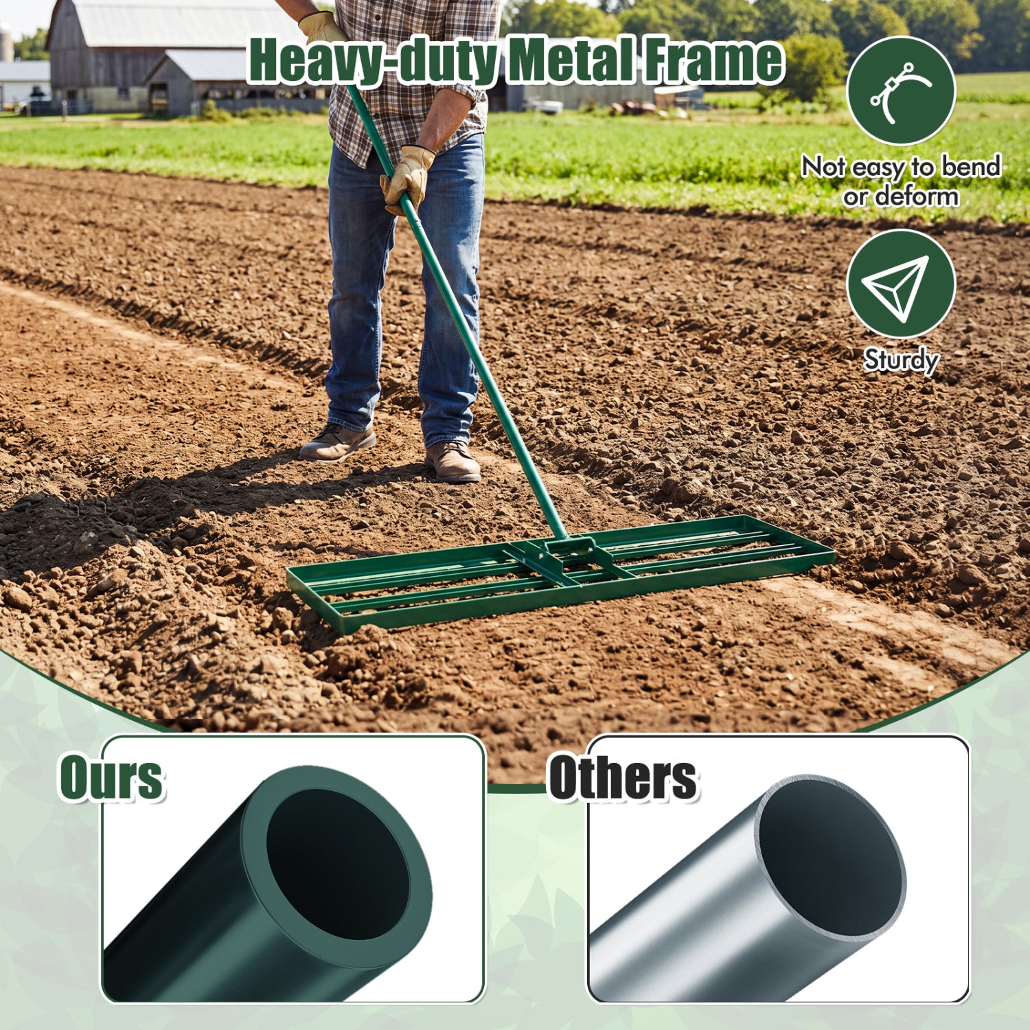 36 x 10 Inch Lawn Leveling Rake, Ergonomic Handle, Green Garden Tools at Gallery Canada