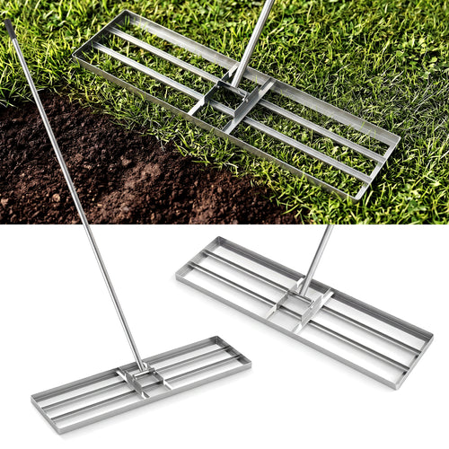 36 x 10 Inch Lawn Leveling Rake, Ergonomic Handle, Silver