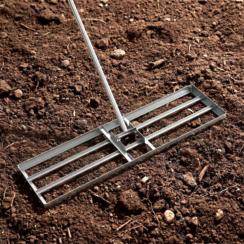 36 x 10 Inch Lawn Leveling Rake, Ergonomic Handle, Silver