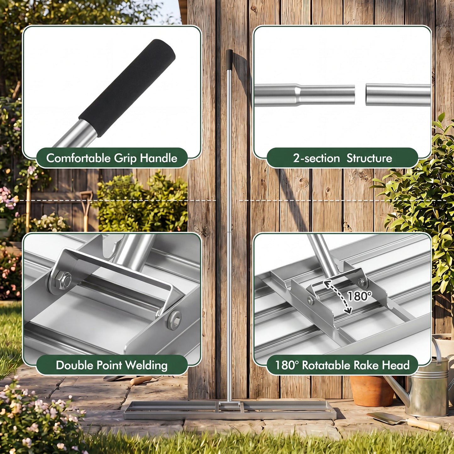 36 x 10 Inch Lawn Leveling Rake, Ergonomic Handle, Silver Lawn Care Tools at Gallery Canada