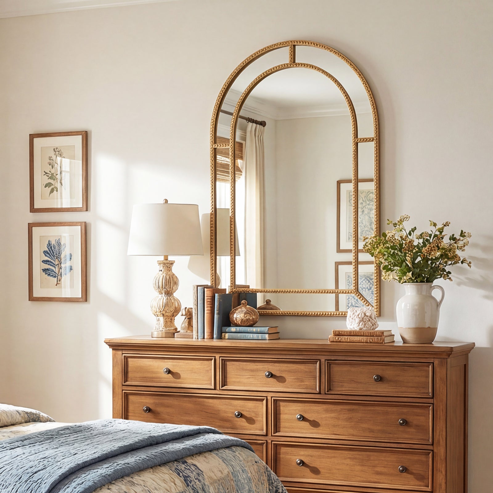 36 x 24 Inch Decorative Mirror, Beaded Frame, Living Room, Gold Wall Mirrors at Gallery Canada