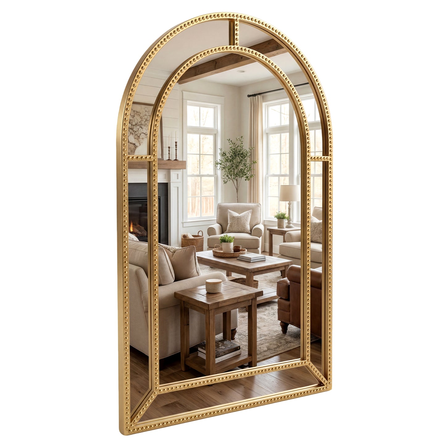 36 x 24 Inch Decorative Mirror, Beaded Frame, Living Room, Gold Wall Mirrors Gold at Gallery Canada