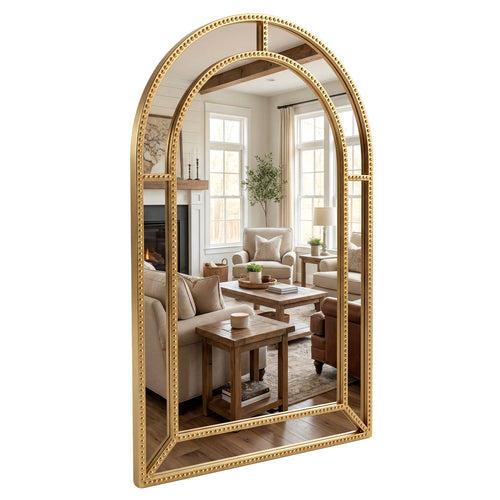 36 x 24 Inch Decorative Mirror, Beaded Frame, Living Room, Gold