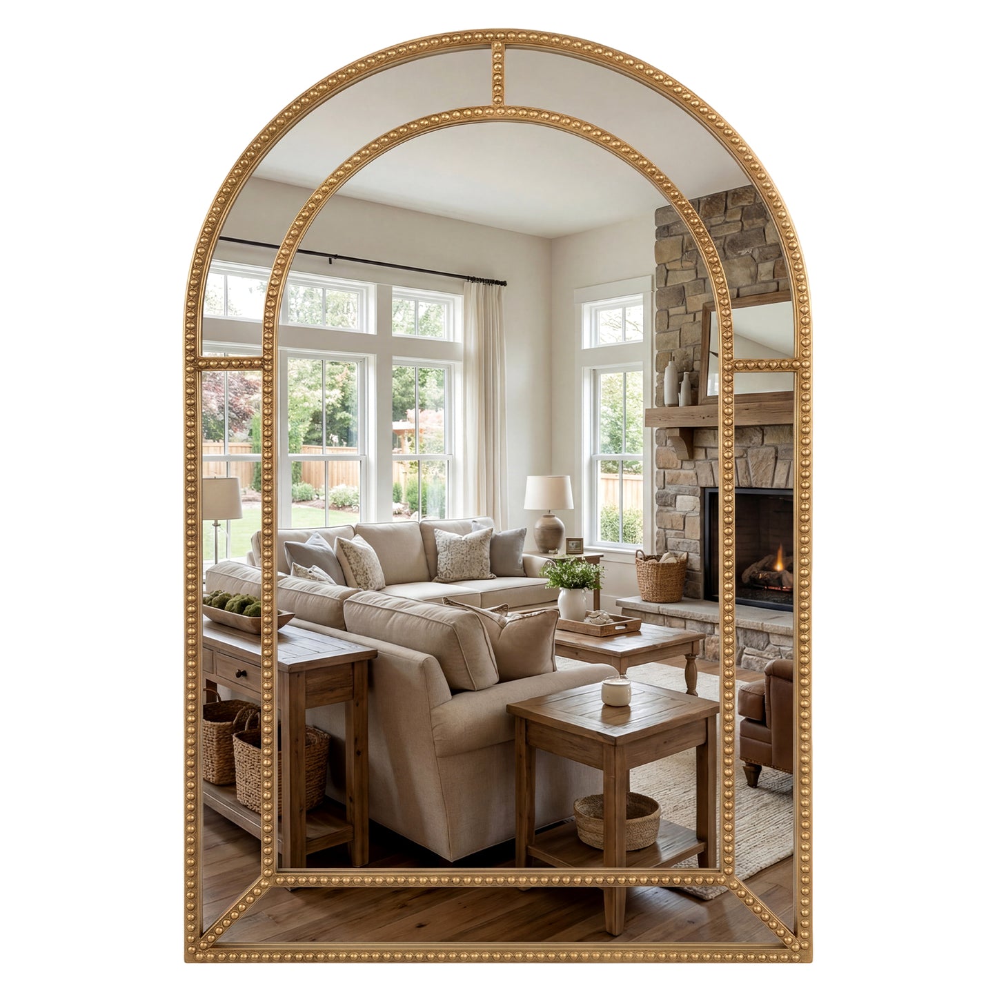 36 x 24 Inch Decorative Mirror, Beaded Frame, Living Room, Gold Wall Mirrors at Gallery Canada