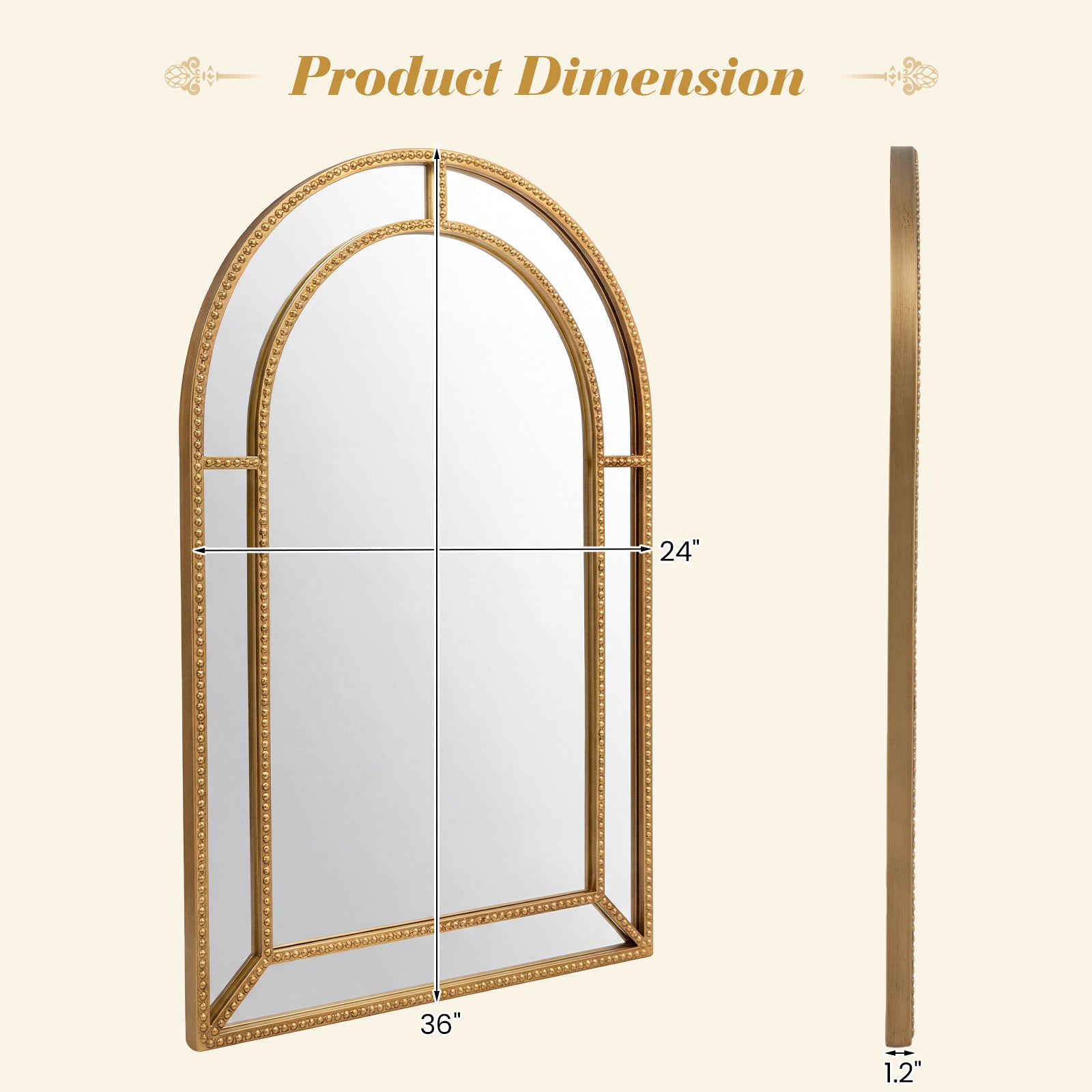 36 x 24 Inch Decorative Mirror, Beaded Frame, Living Room, Gold Wall Mirrors at Gallery Canada